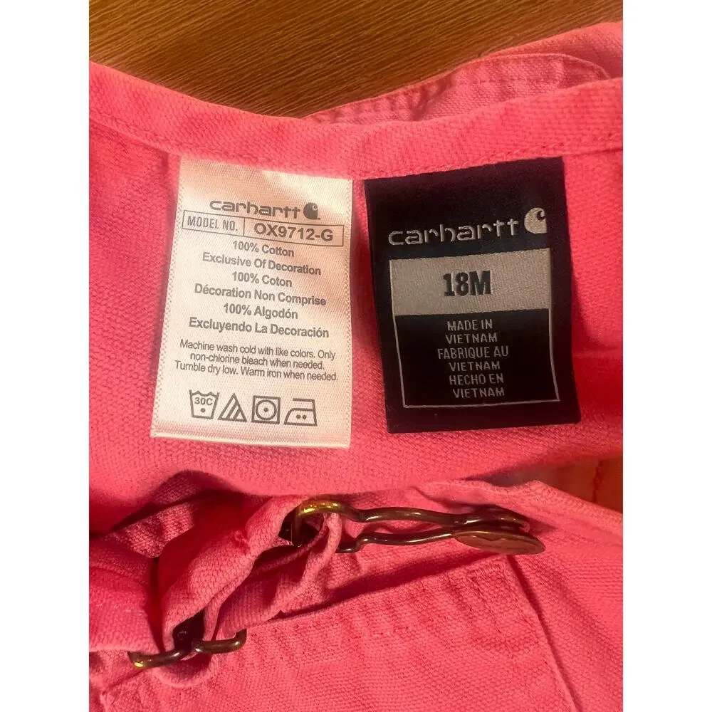 Carhartt Pink Girls Overalls 18 Months Snap crotch Toddler